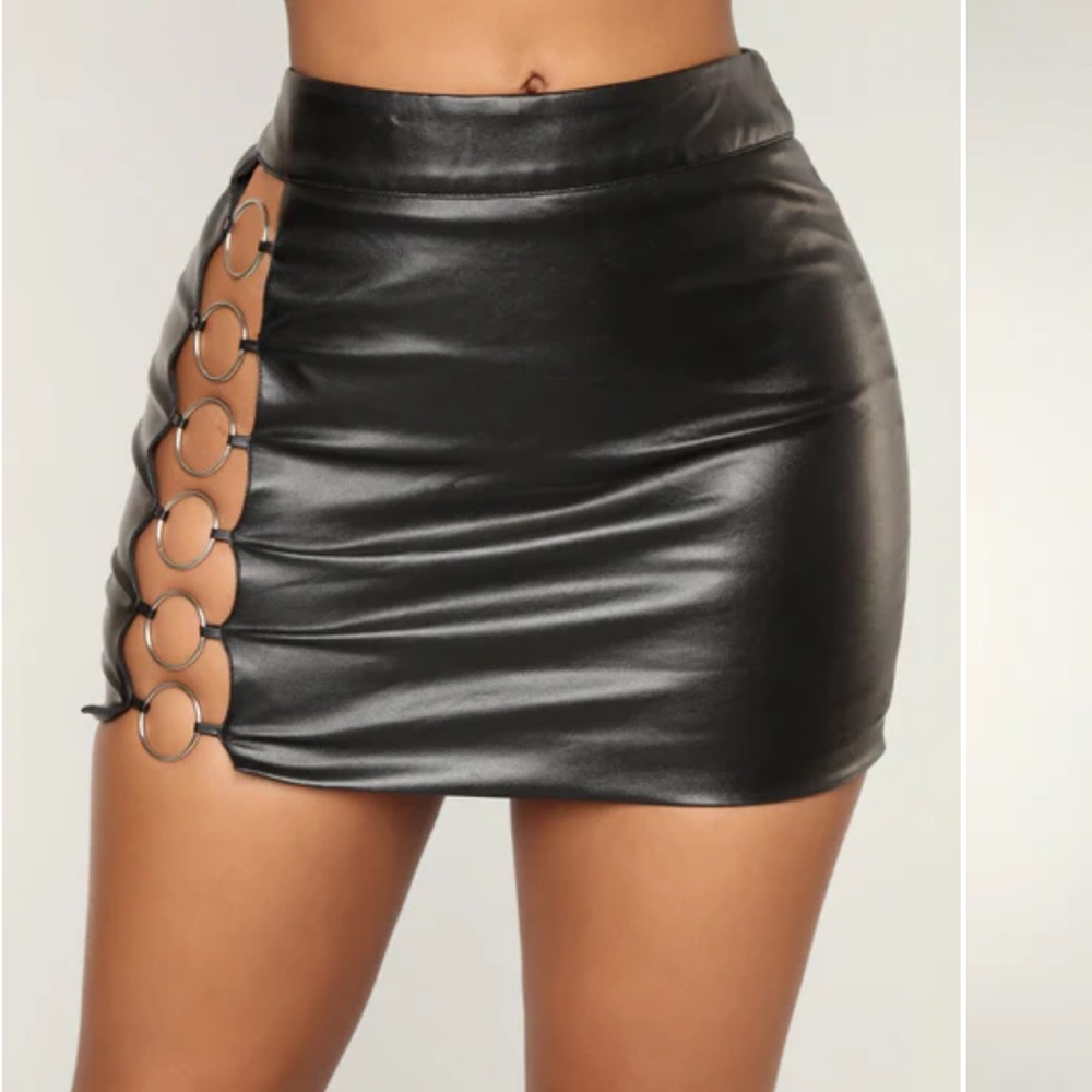 Fashion nova Black Faux Leather Skirt with Ring Accents